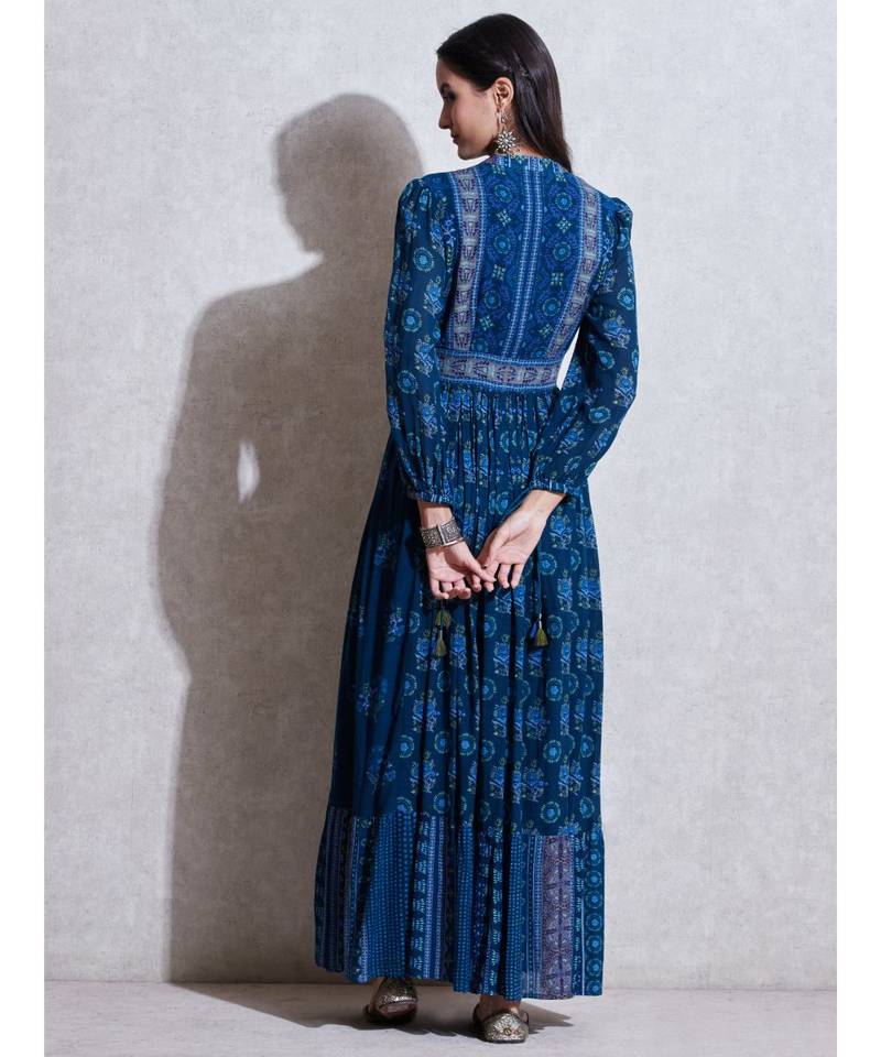Navy Blue Printed Kurta Dress