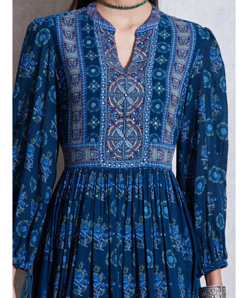 Navy Blue Printed Kurta Dress
