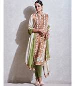 Ecru & Rust Embroidered Kurta with Churidar and Dupatta