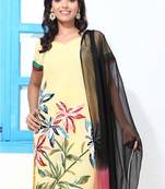 Maize Yellow cotton suit with painted work 
