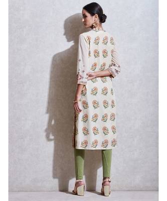 Ecru & Rust Embroidered Kurta with Churidar and Dupatta 5