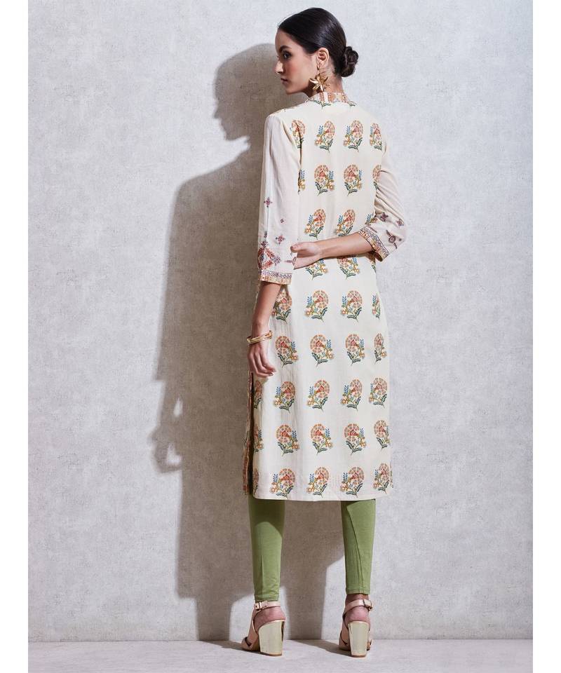 Ecru & Rust Embroidered Kurta with Churidar and Dupatta