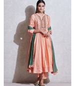 Peach Embroidered Anarkali Kurta with Pant and Dupatta