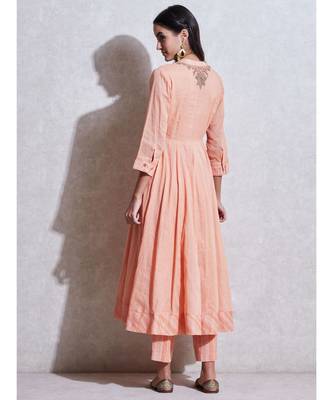 Peach Embroidered Anarkali Kurta with Pant and Dupatta 5