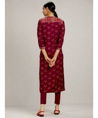 Magenta Embroidered Kurta with Churidar and Dupatta 2