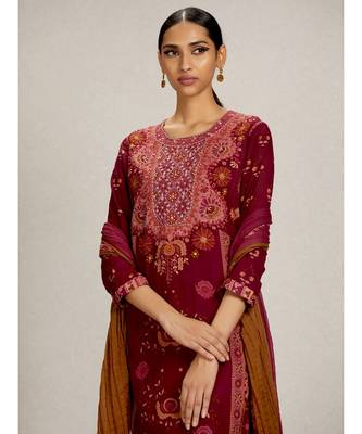 Magenta Embroidered Kurta with Churidar and Dupatta 3