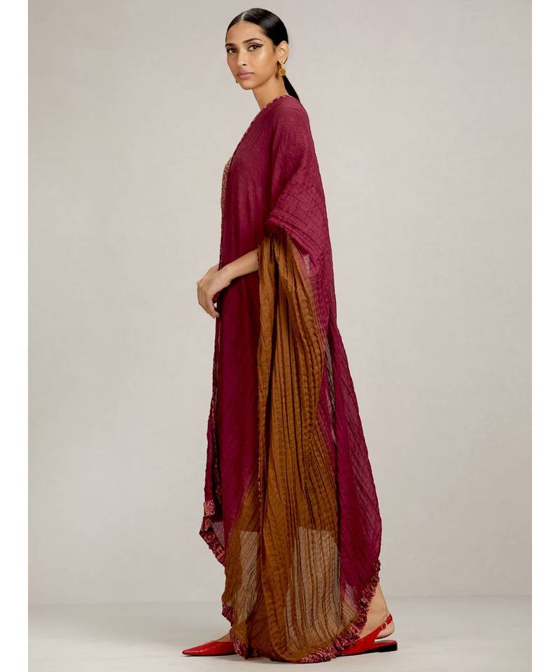 Magenta Embroidered Kurta with Churidar and Dupatta