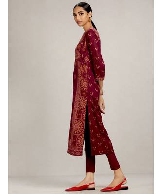 Magenta Embroidered Kurta with Churidar and Dupatta 6