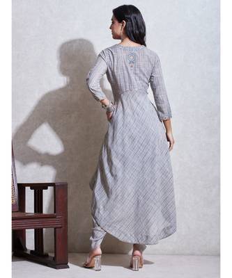 Grey Asymmetrical Cotton Kurta With Dhoti Salwar 5