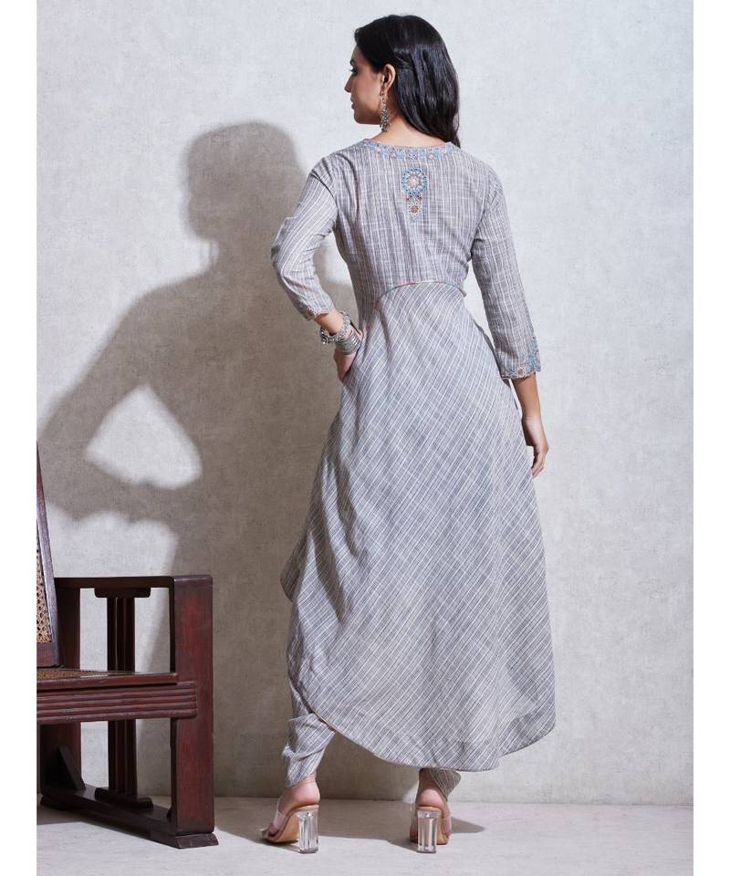 Grey Asymmetrical Cotton Kurta With Dhoti Salwar