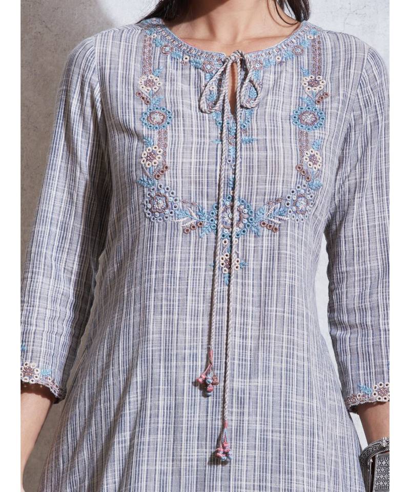 Grey Asymmetrical Cotton Kurta With Dhoti Salwar