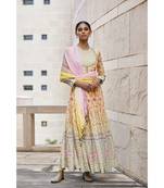 Yellow Floral Anarkali Kurta with Churidar and Dupatta