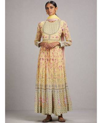 Yellow Floral Anarkali Kurta with Churidar and Dupatta 2