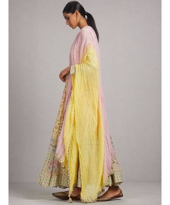 Yellow Floral Anarkali Kurta with Churidar and Dupatta 3