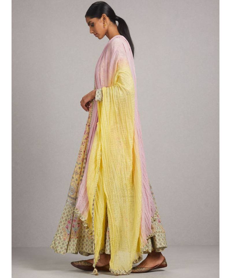 Yellow Floral Anarkali Kurta with Churidar and Dupatta