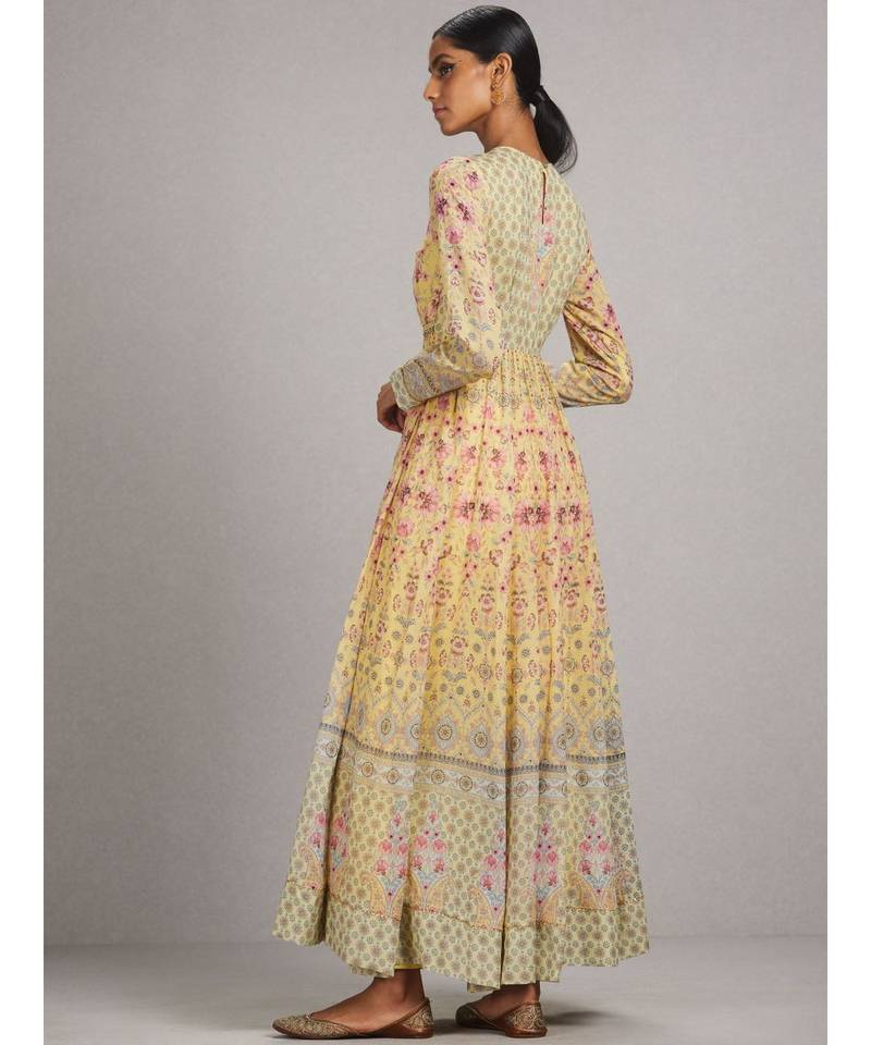Yellow Floral Anarkali Kurta with Churidar and Dupatta