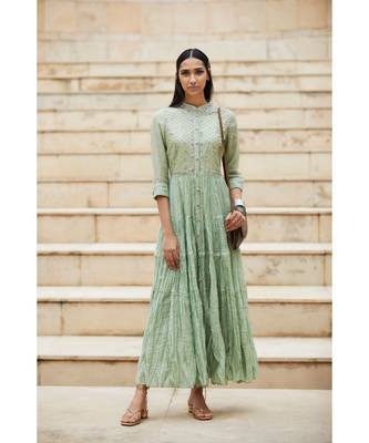 Pista Green Tiered Chanderi Kurta 1