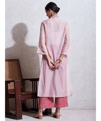 Band Collar 3/4 Sleeve Long Solid Embroidered Kurta With Camisole And Trouser 4