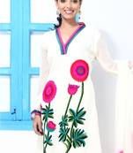 Pure White Floral Embroidery suit with dupatta