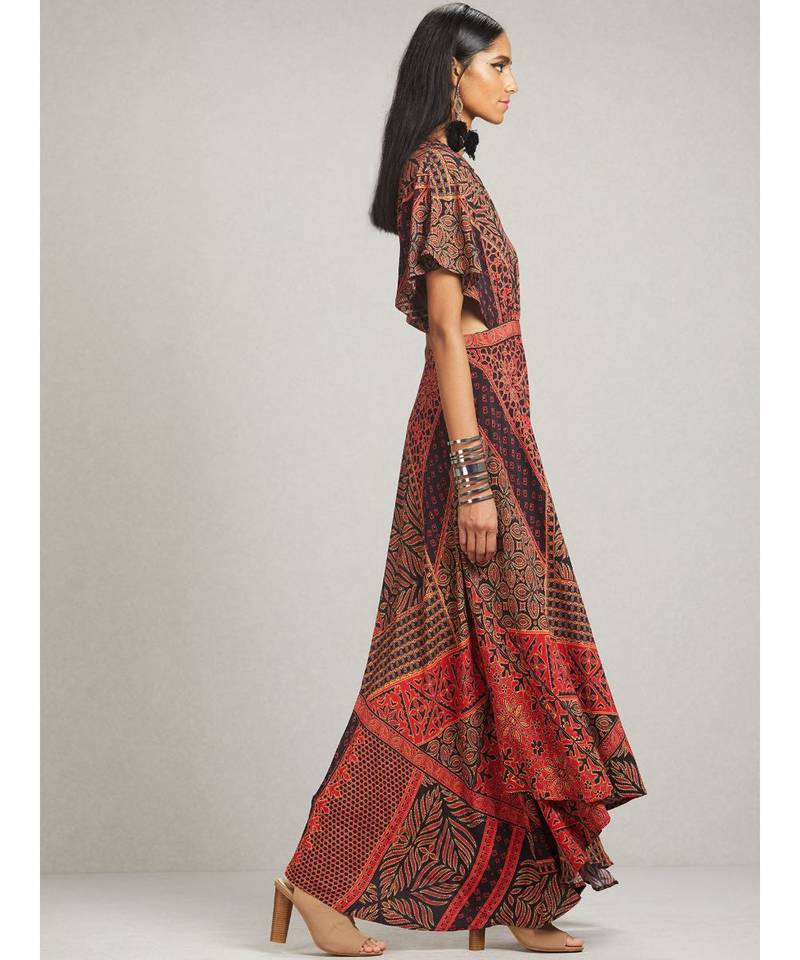 Round Neck Half Sleeve Printed Kaftan Style Dress