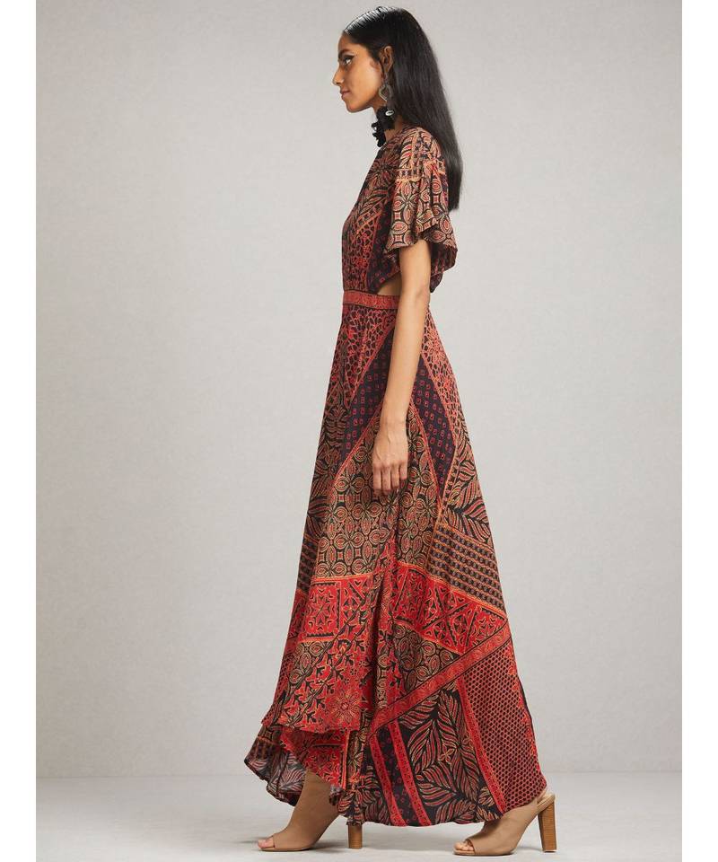 Round Neck Half Sleeve Printed Kaftan Style Dress