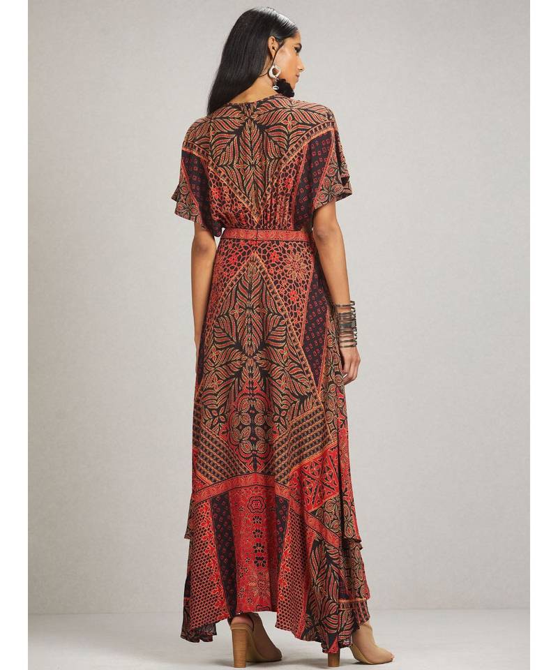 Round Neck Half Sleeve Printed Kaftan Style Dress