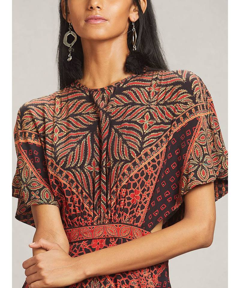 Round Neck Half Sleeve Printed Kaftan Style Dress