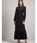 Boat Neck Full Sleeve Long Solid Velvet Dress