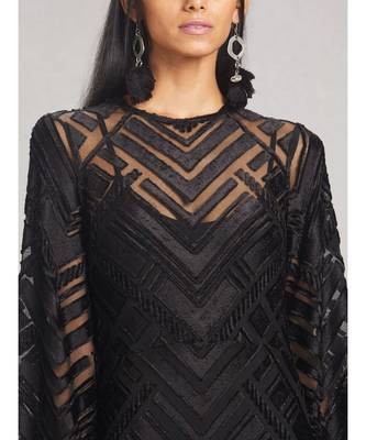 Boat Neck Full Sleeve Long Solid Velvet Dress 2
