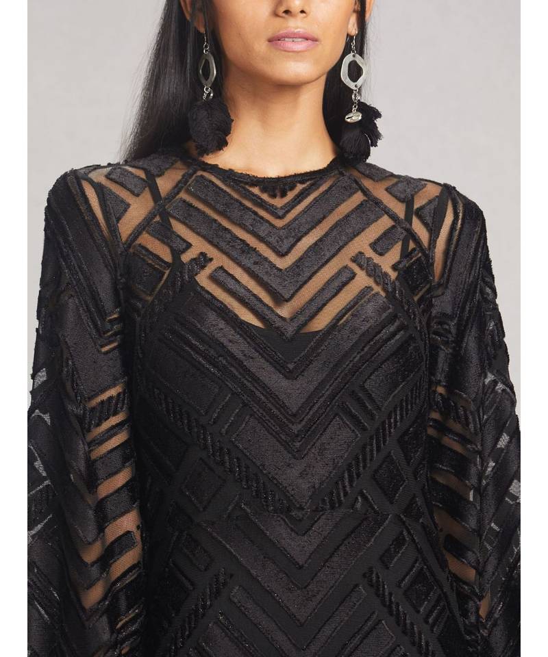 Boat Neck Full Sleeve Long Solid Velvet Dress