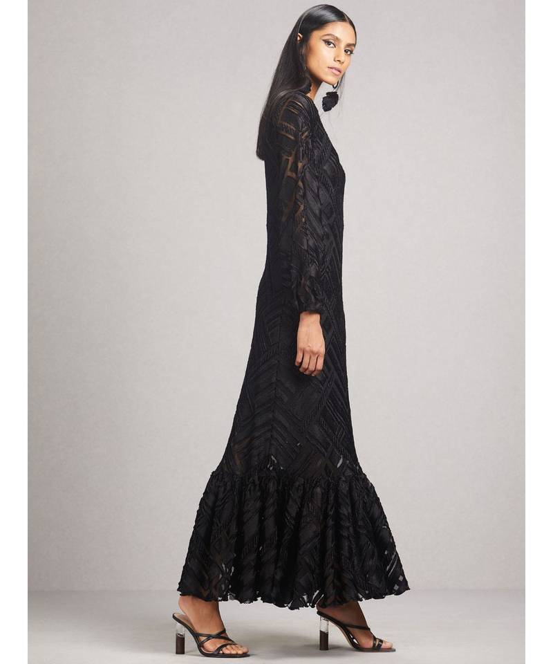 Boat Neck Full Sleeve Long Solid Velvet Dress