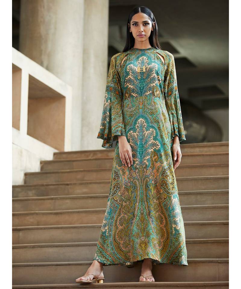 Round Neck Full Sleeve Long Printed Kurta Dress