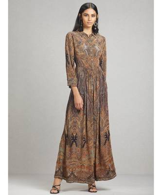 Shirt Collar 3/4 Sleeve Long Printed Kurta 1