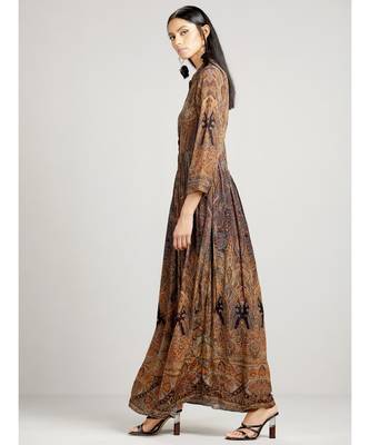 Shirt Collar 3/4 Sleeve Long Printed Kurta 3