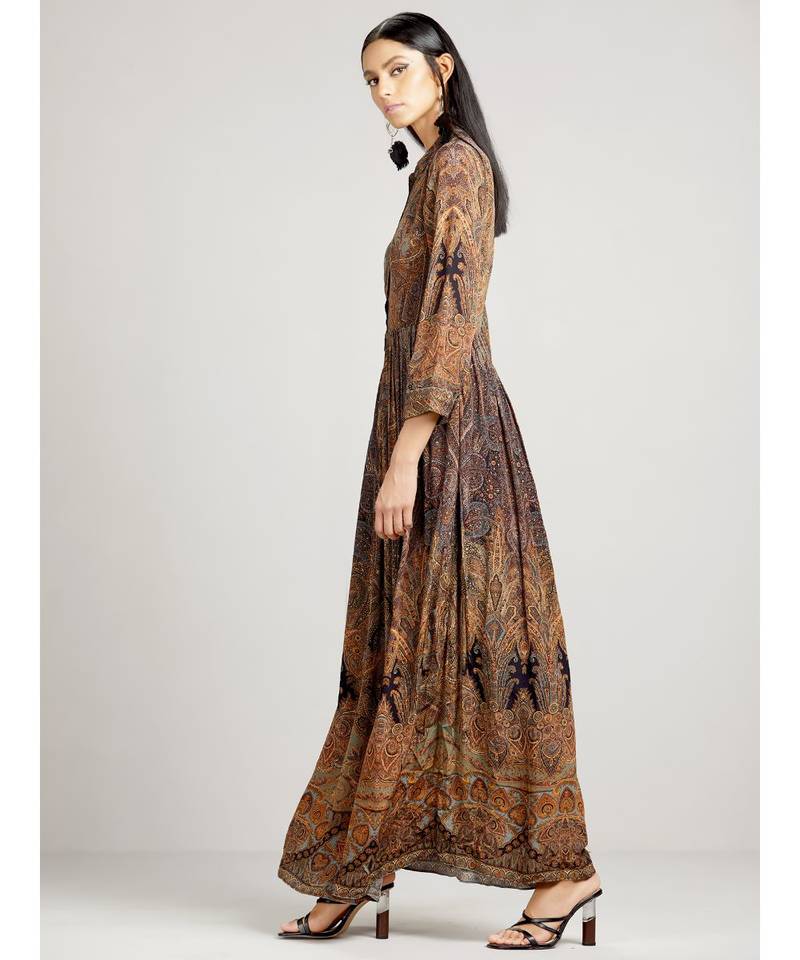 Shirt Collar 3/4 Sleeve Long Printed Kurta