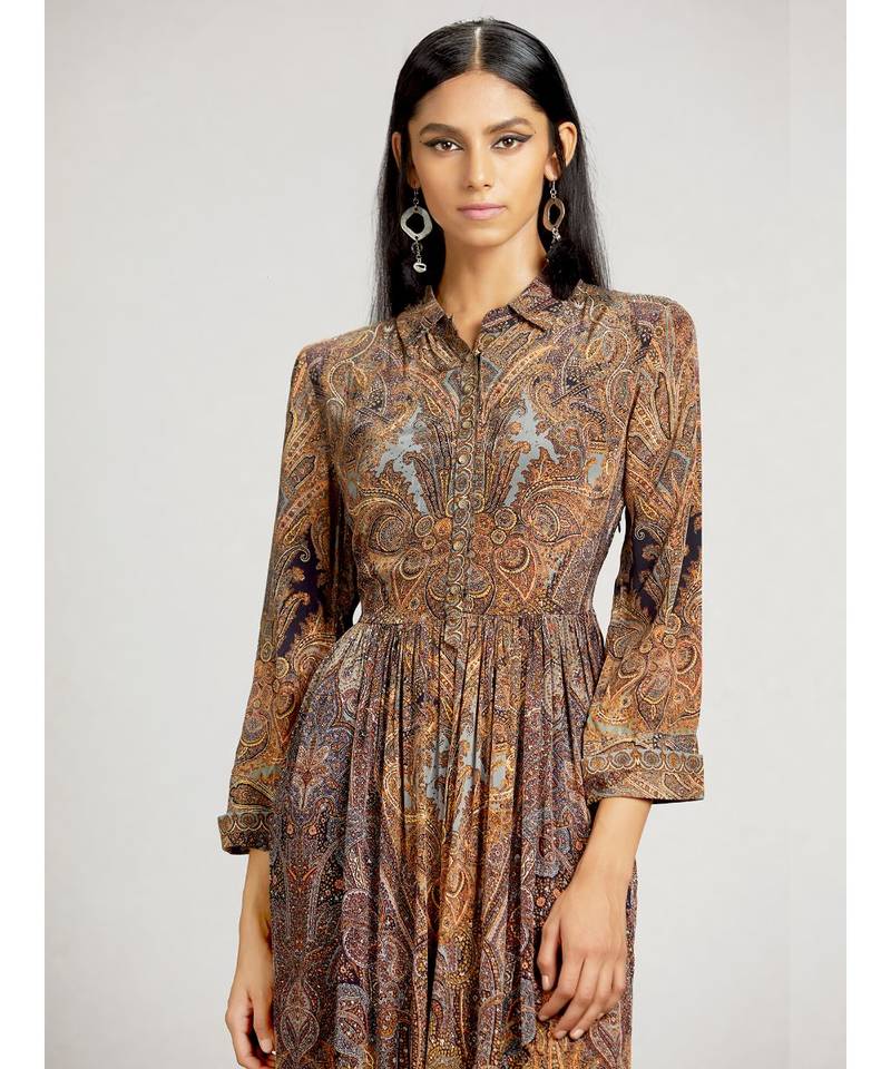 Shirt Collar 3/4 Sleeve Long Printed Kurta