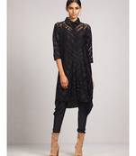 Shirt Collar 3/4 Sleeve Solid Velvet Kurti With Camisole