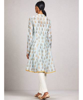 Band Collar Full Sleeve Flared Printed Kurta 4