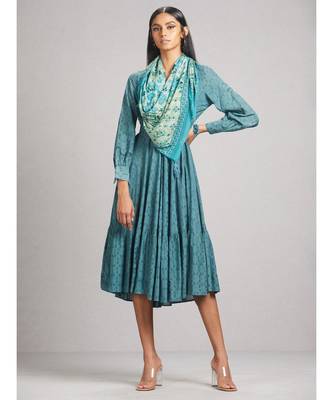 Teal Blue Anarkali Kurta Dress With Scarf 1
