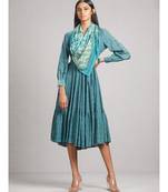 Teal Blue Anarkali Kurta Dress With Scarf