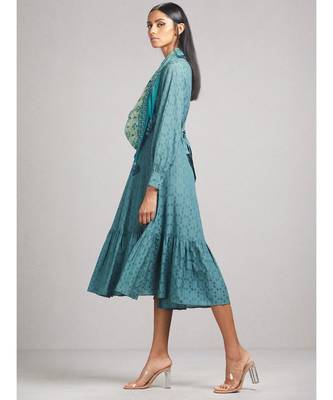 Teal Blue Anarkali Kurta Dress With Scarf 3