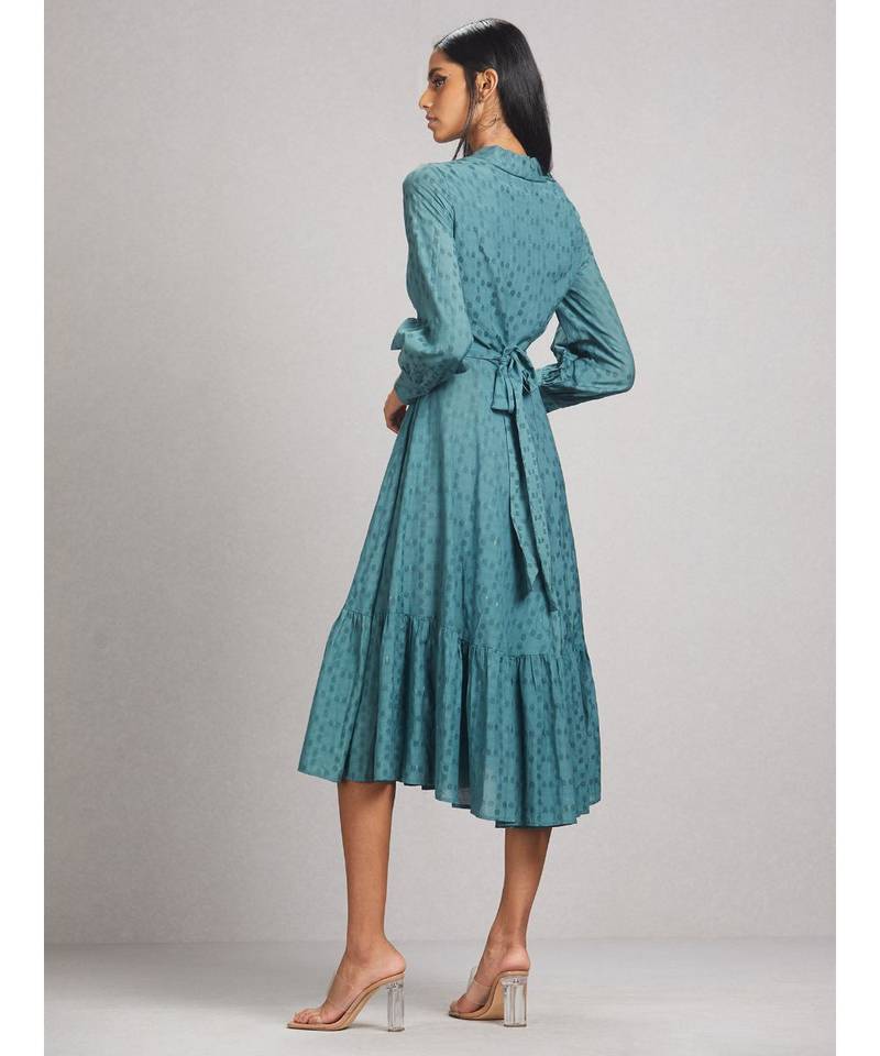 Teal Blue Anarkali Kurta Dress With Scarf