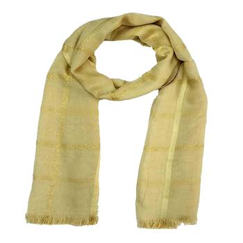 Stole for Women - Designer Cotton Golden Striped Stole -Brown 1