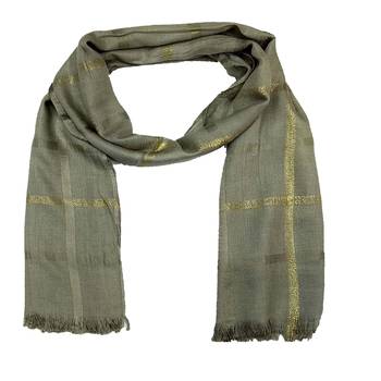 Stole for Women - Designer Cotton Golden Striped Stole -Grey 1