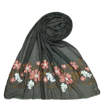 Stole for Women - Designer Flower Cotton Stole -Grey 1