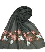 Stole for Women - Designer Flower Cotton Stole -Grey