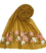 Stole for Women - Designer Flower Cotton Stole -Yellow