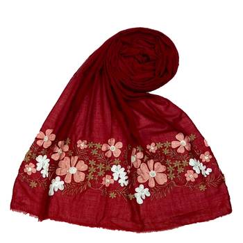Stole for Women - Designer Flower Cotton Stole -Maroon 1