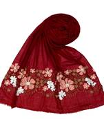 Stole for Women - Designer Flower Cotton Stole -Maroon