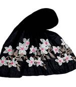 Most Sold - Premium Designer Flower Ari Diamond Cotton Stole -Black